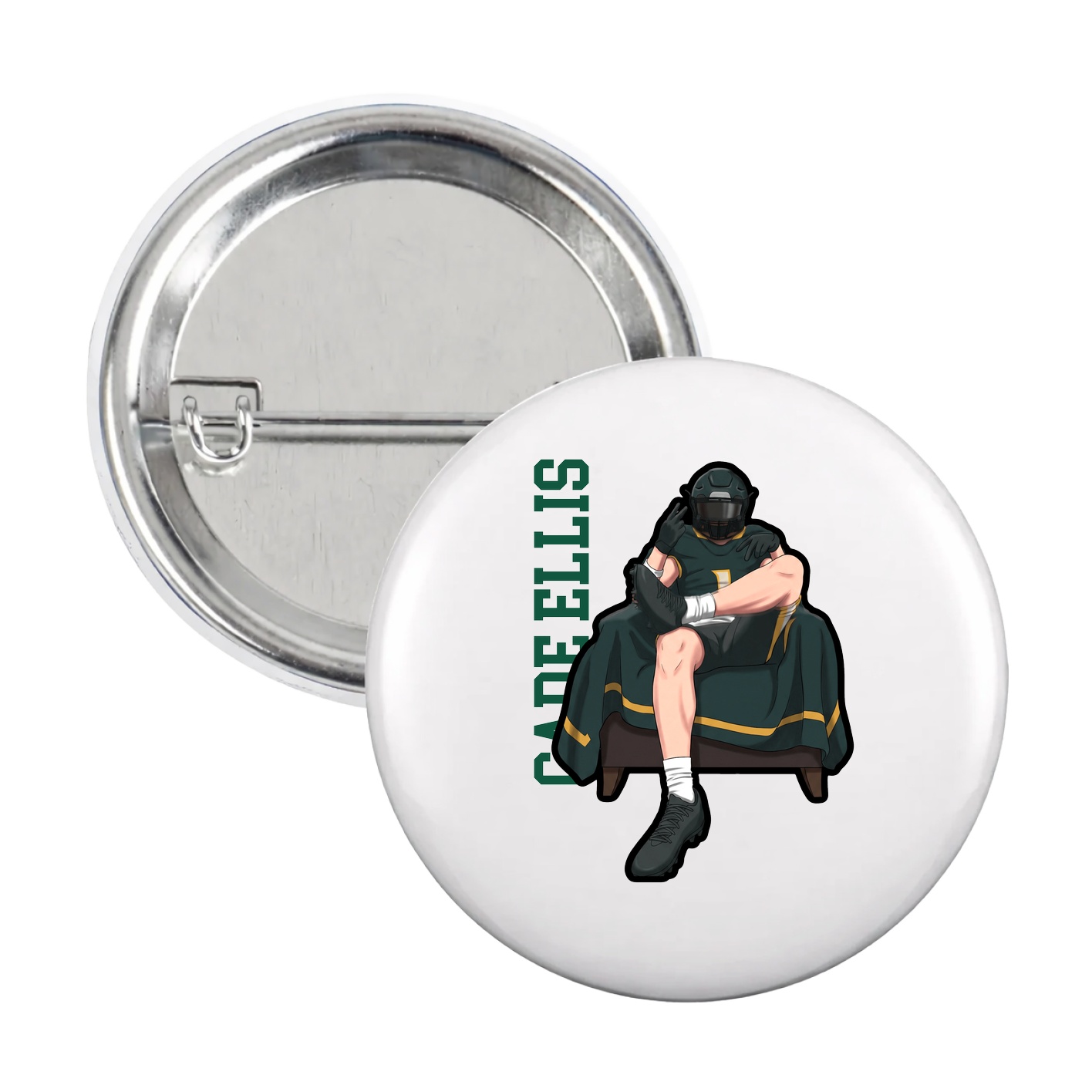 Game Day Button — Name Vertical in White