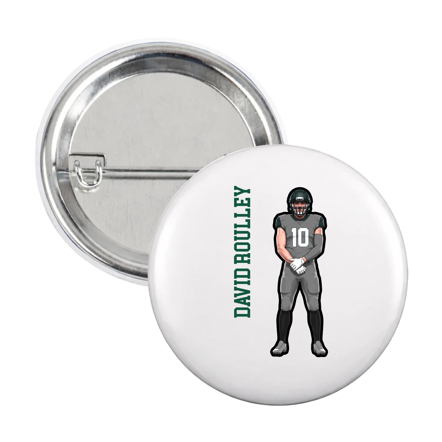 Game Day Button — Name Vertical in White