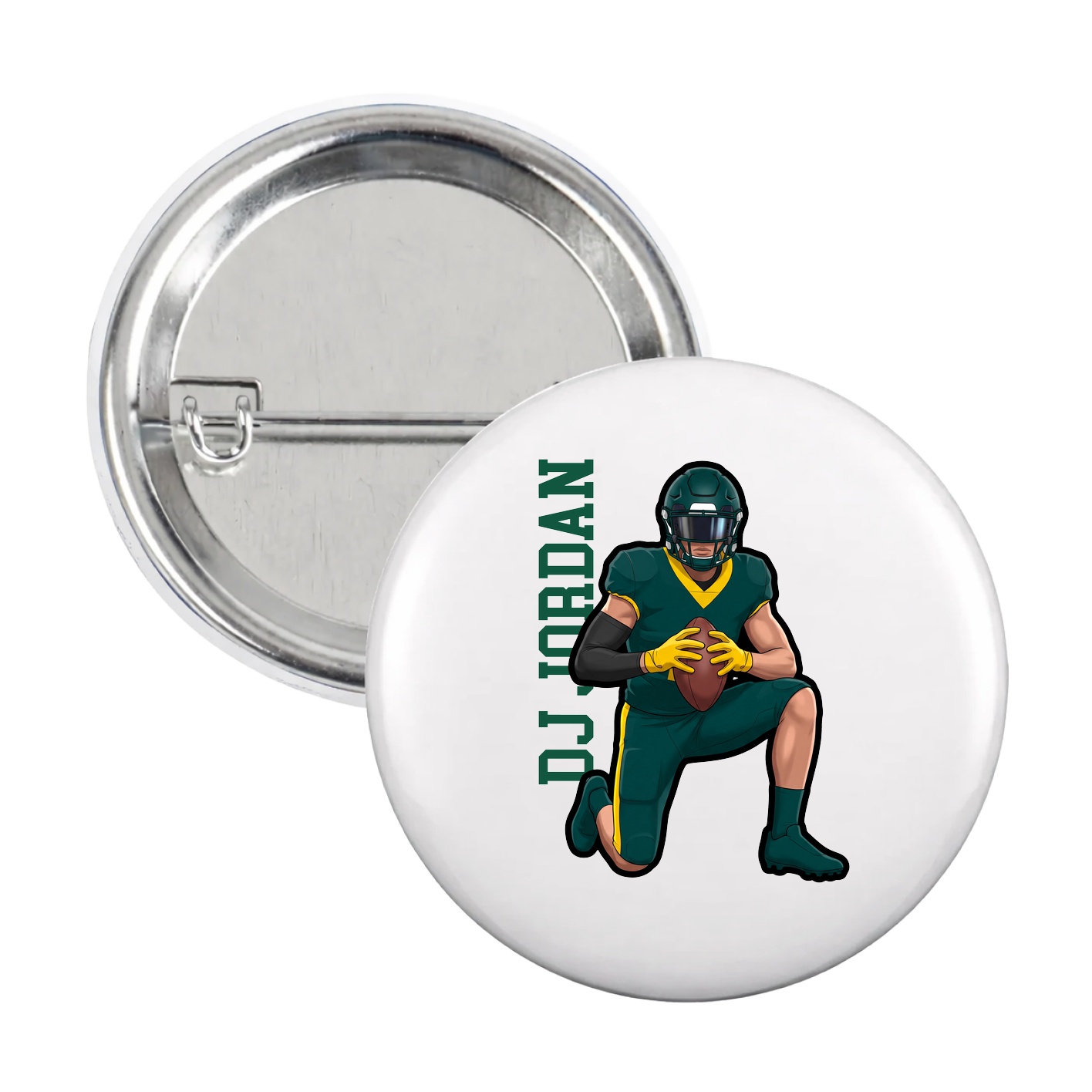 Game Day Button — Name Vertical in White