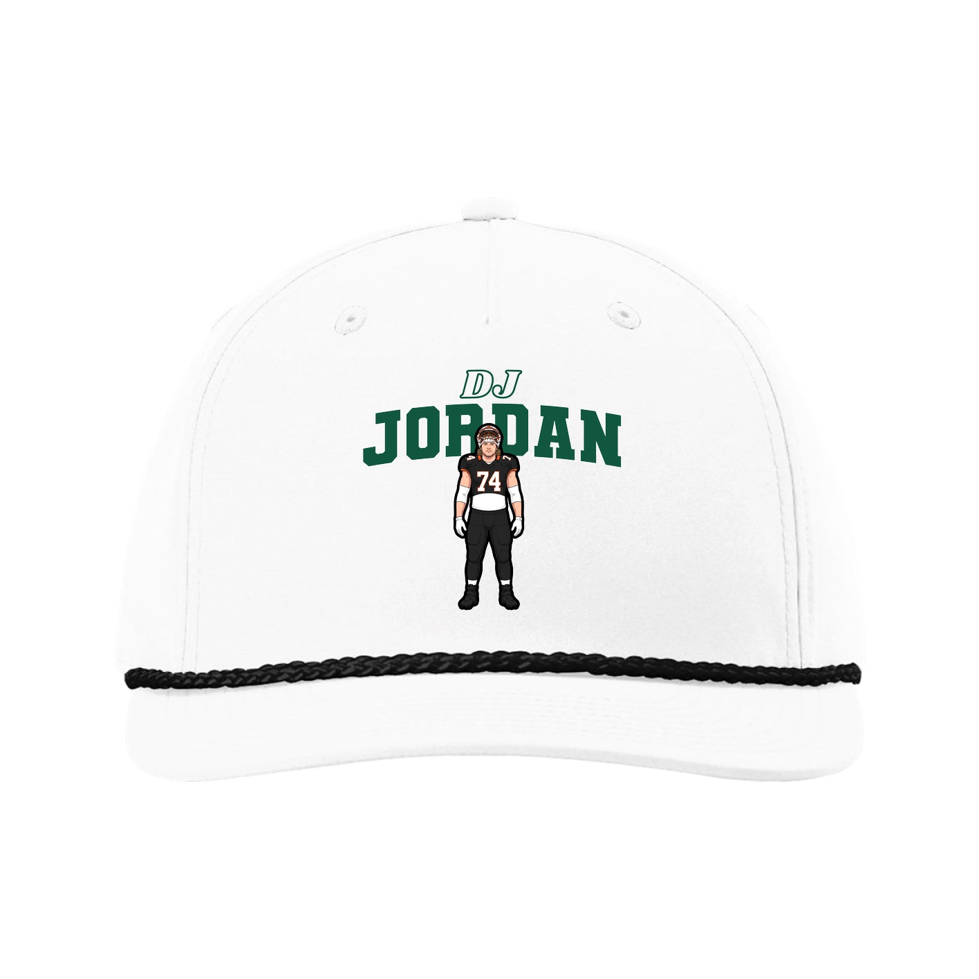 Five-Panel Classic Rope Cap — Name Arch in White