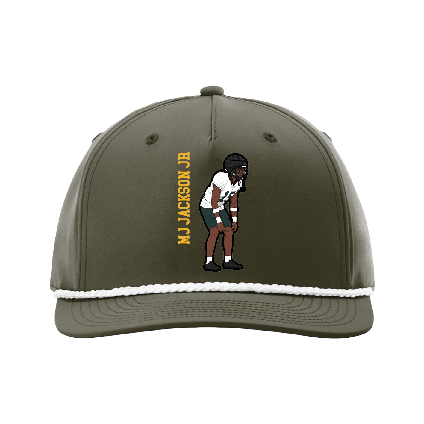 Five-Panel Classic Rope Cap — Name Vertical in Green