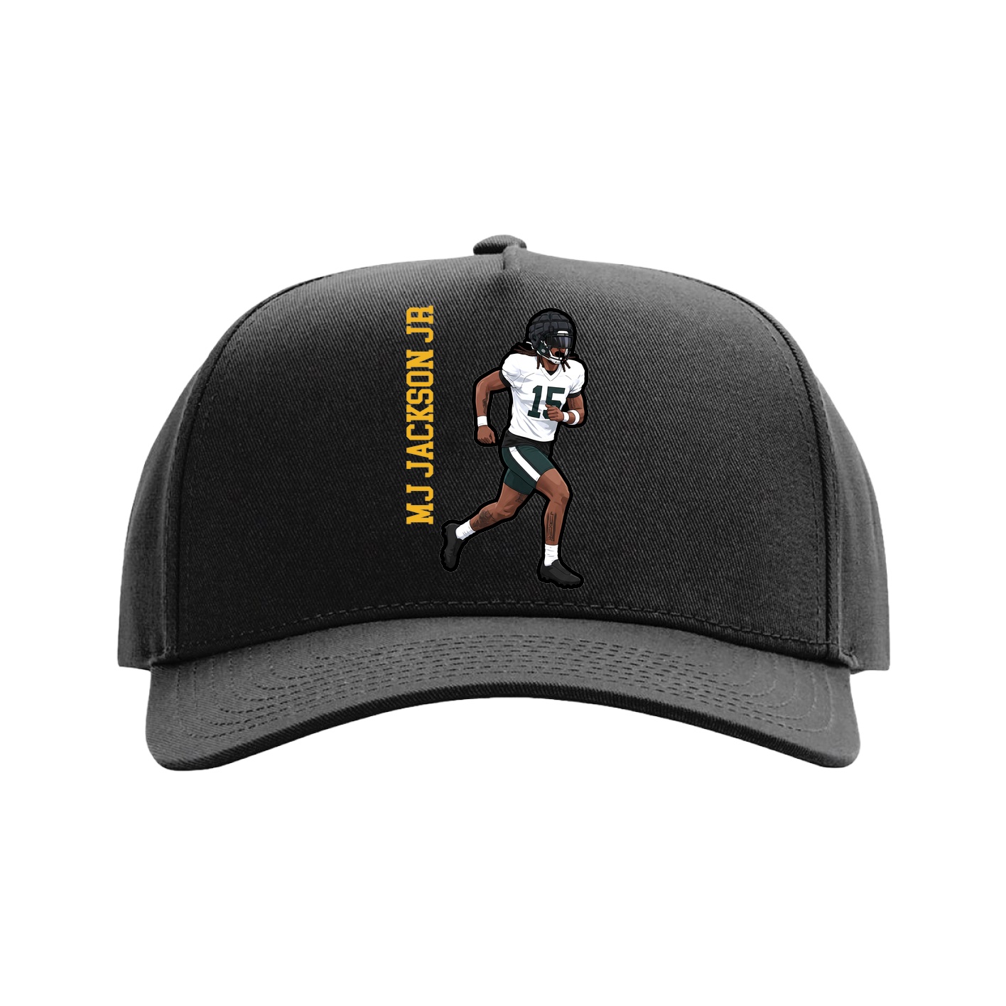 Full Fabric Five-Panel Champ Cap — Name Vertical in Black