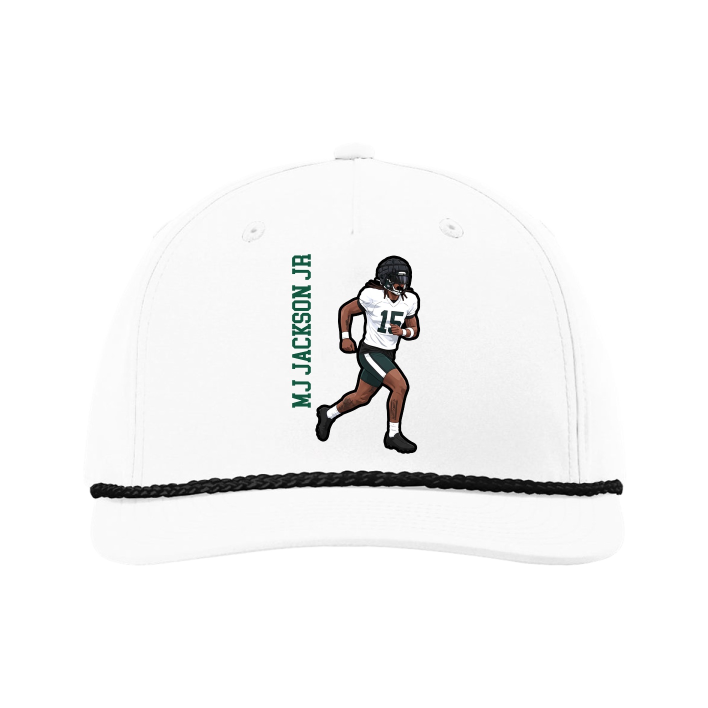 Five-Panel Classic Rope Cap — Name Vertical in White