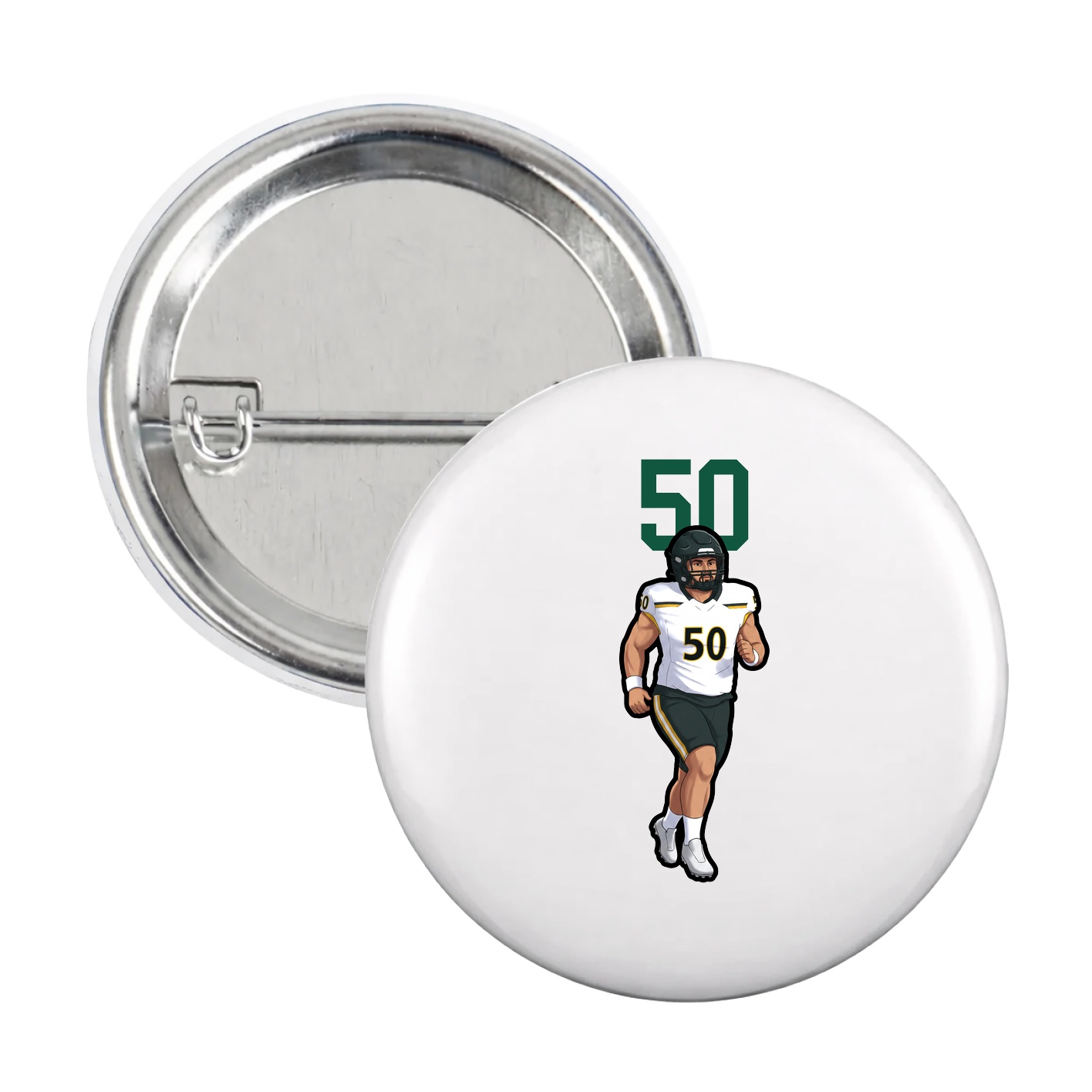 Game Day Button — Number Top in White