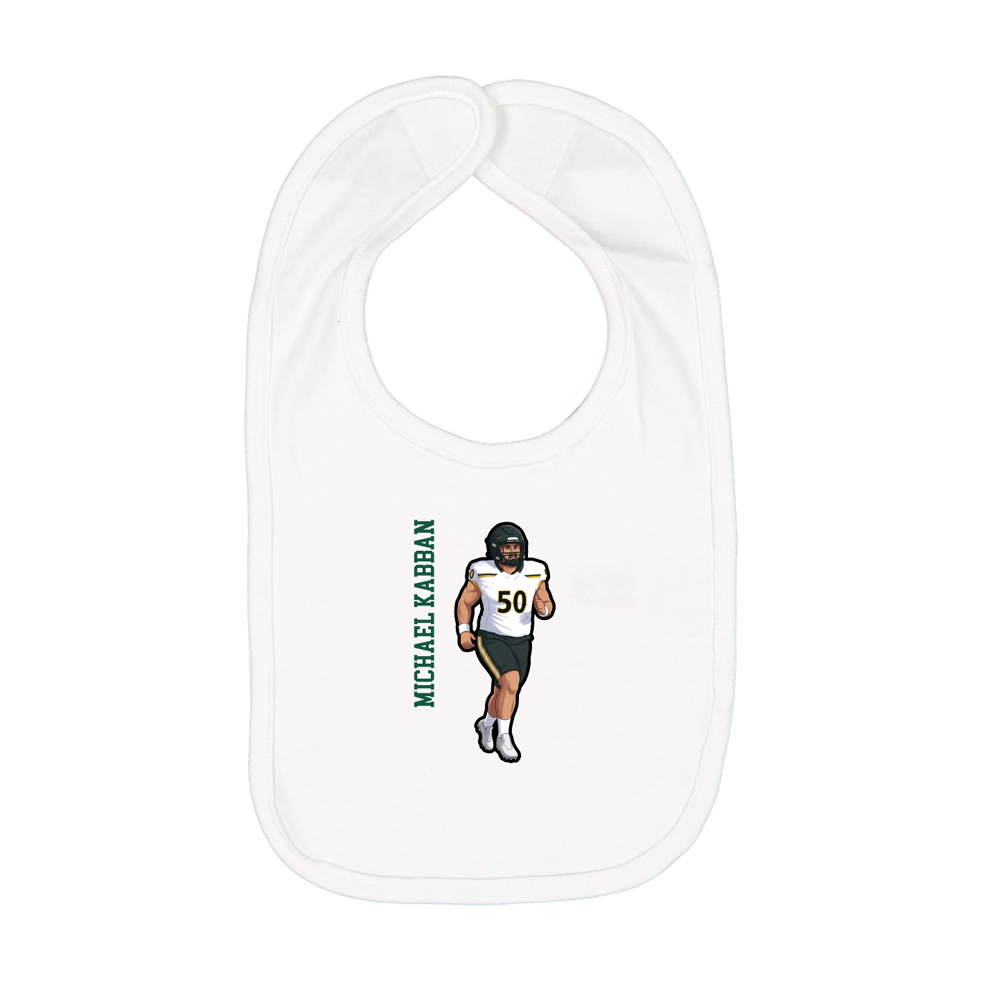 Infant Bib — Name Vertical in White
