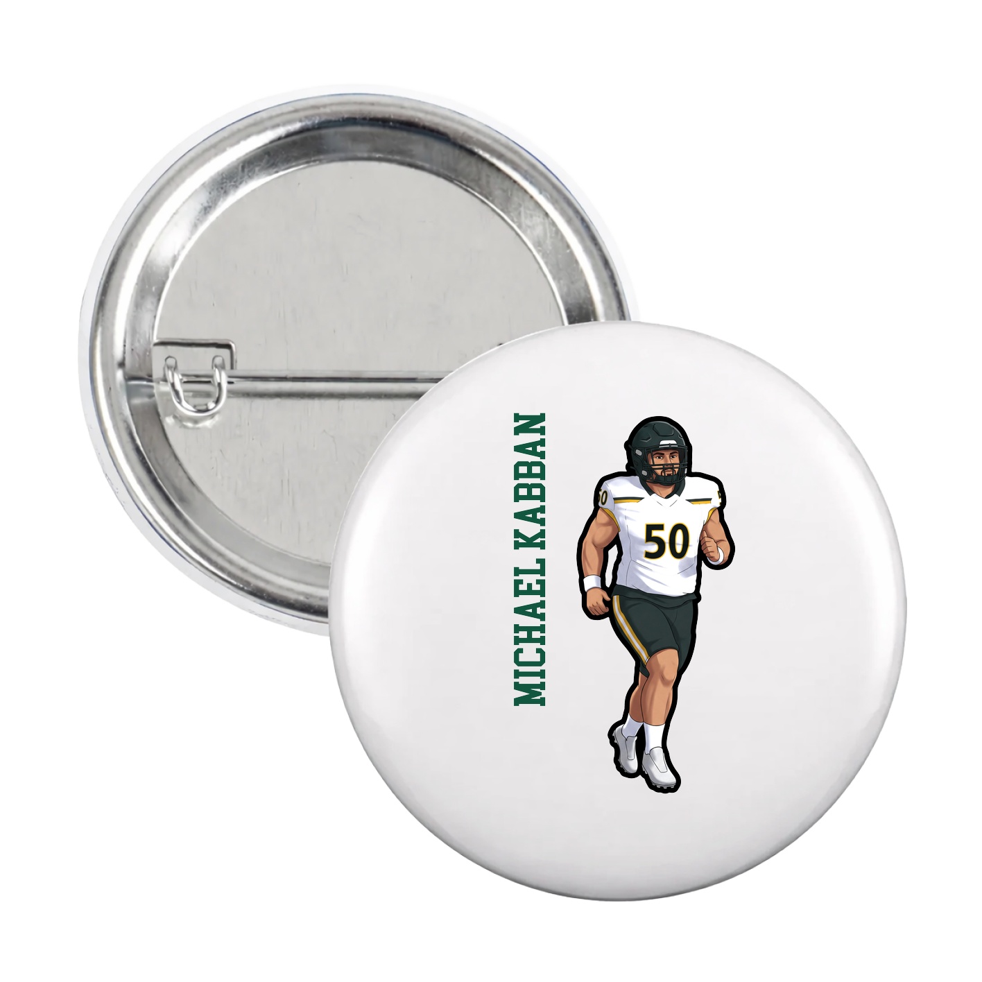Game Day Button — Name Vertical in White