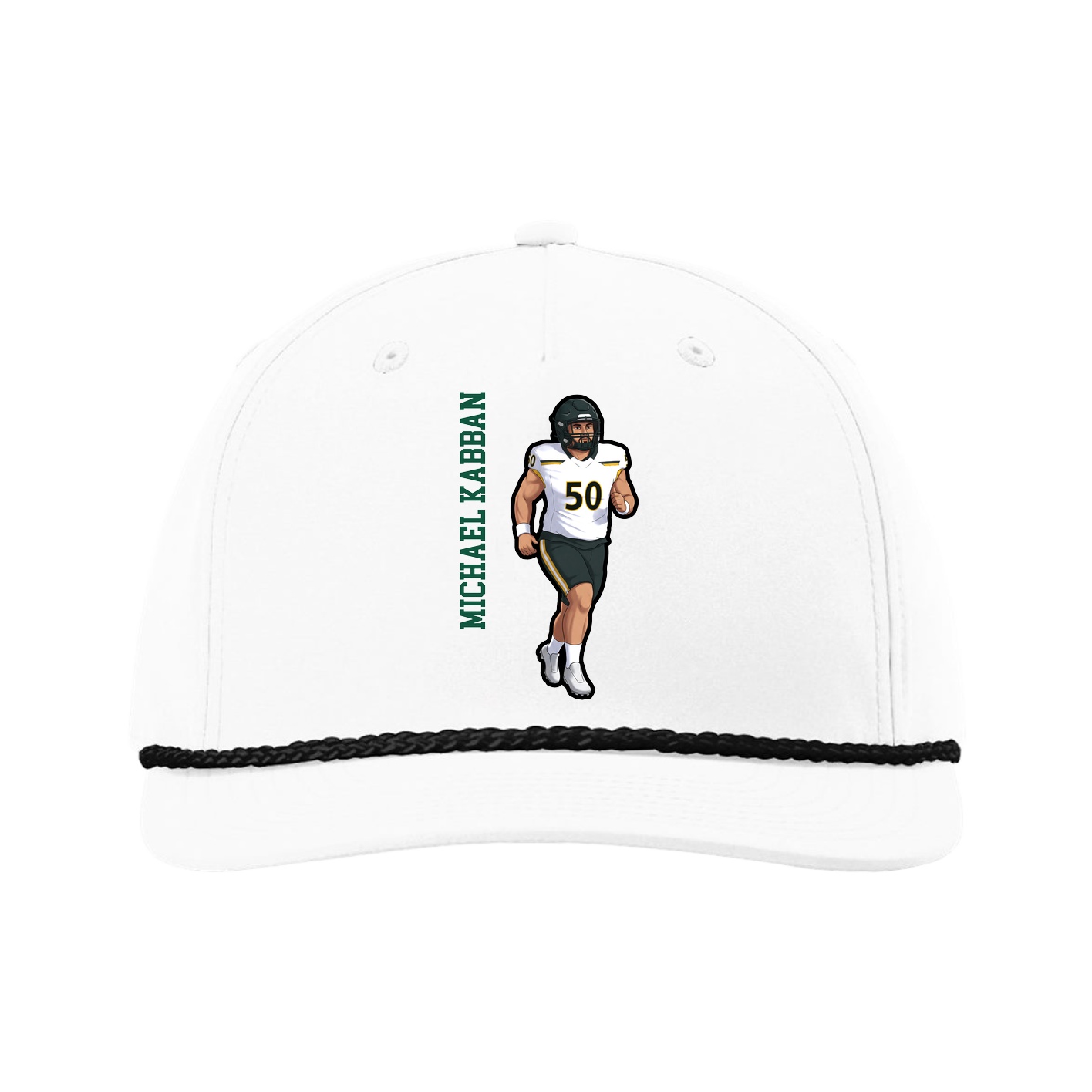 Five-Panel Classic Rope Cap — Name Vertical in White