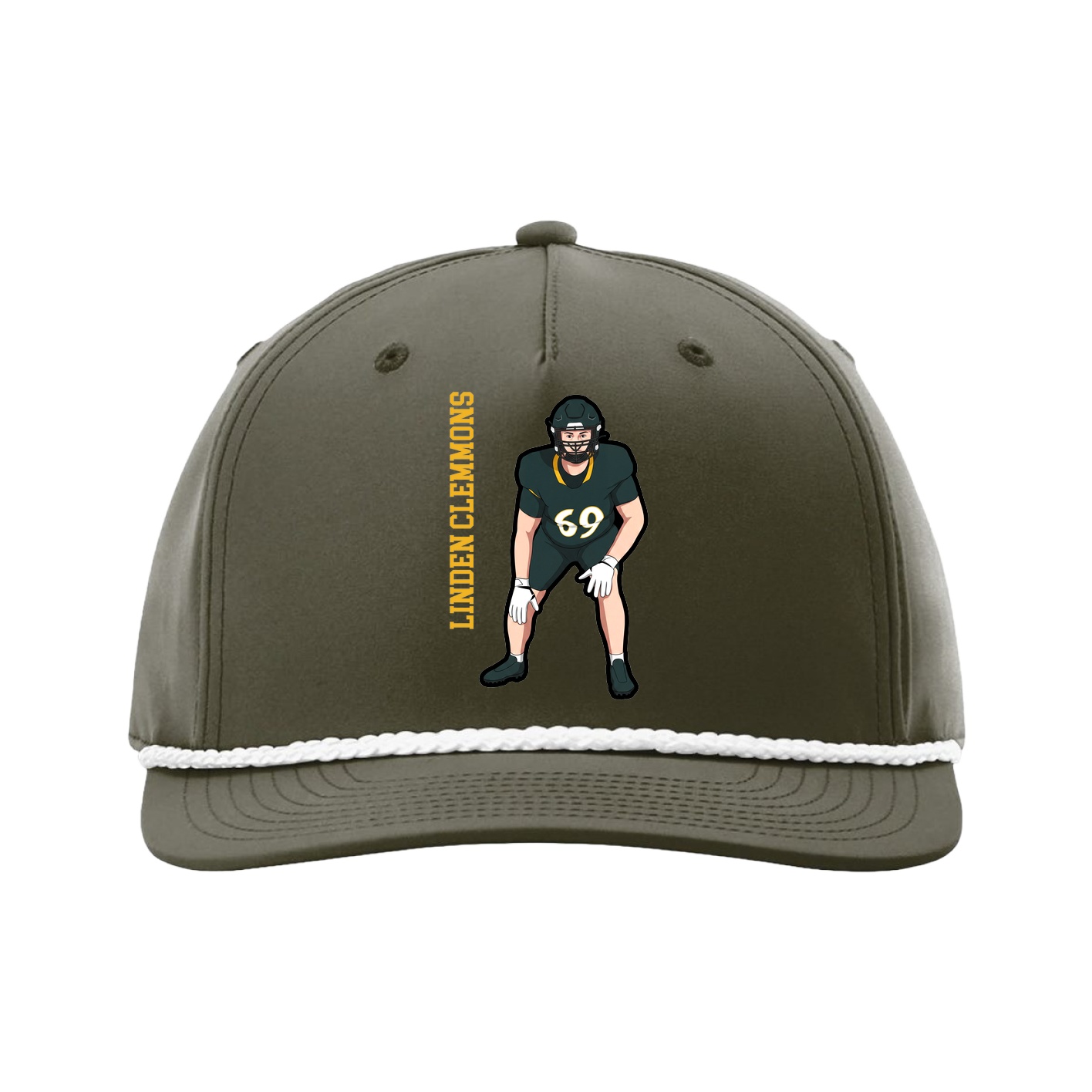 Five-Panel Classic Rope Cap — Name Vertical in Green