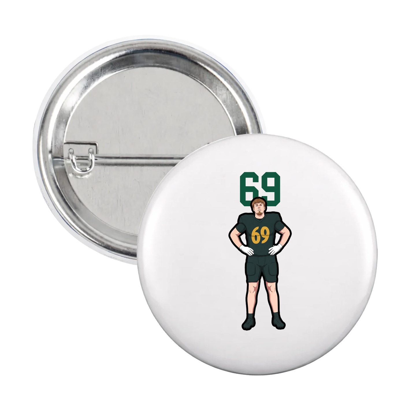 Game Day Button — Number Top in White