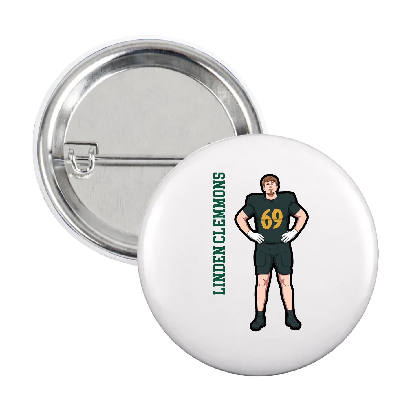 Game Day Button — Name Vertical in White
