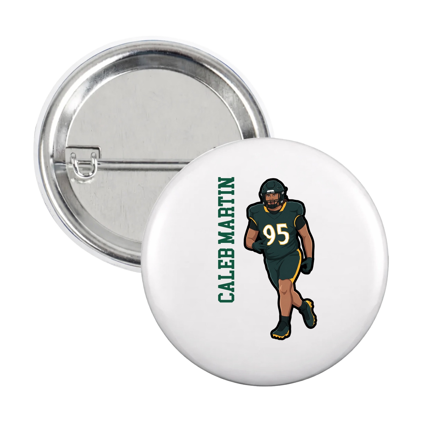 Game Day Button — Name Vertical in White