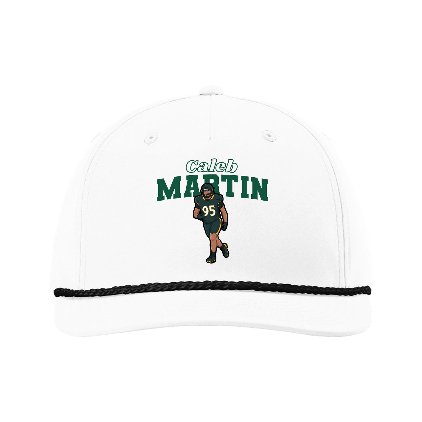 Five-Panel Classic Rope Cap — Name Arch in White