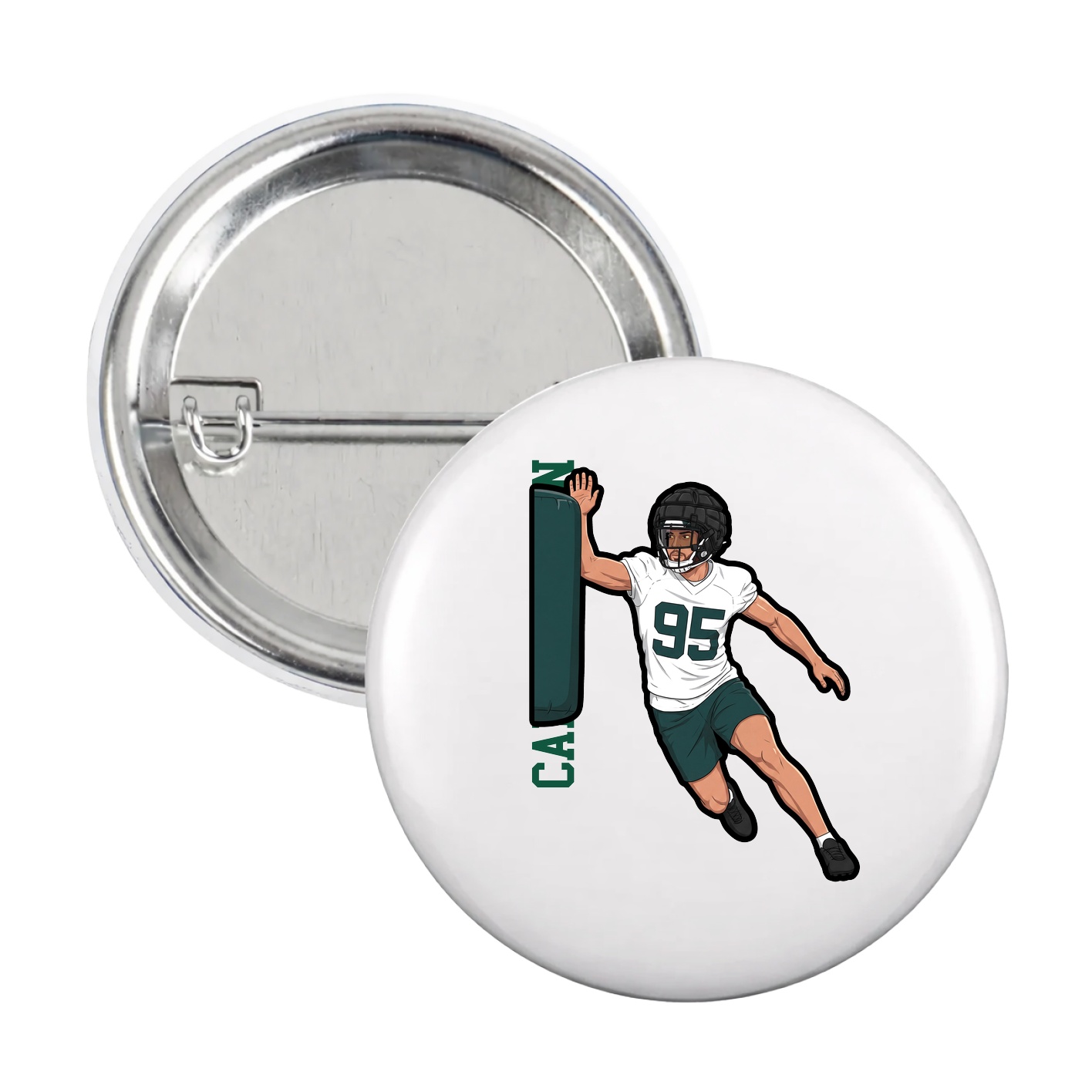 Game Day Button — Name Vertical in White