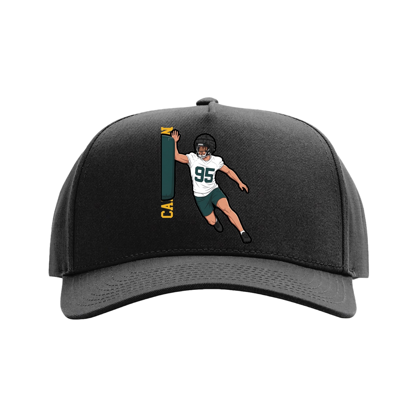 Full Fabric Five-Panel Champ Cap — Name Vertical in Black
