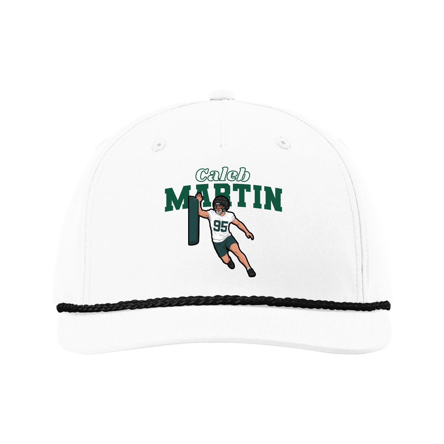 Five-Panel Classic Rope Cap — Name Arch in White