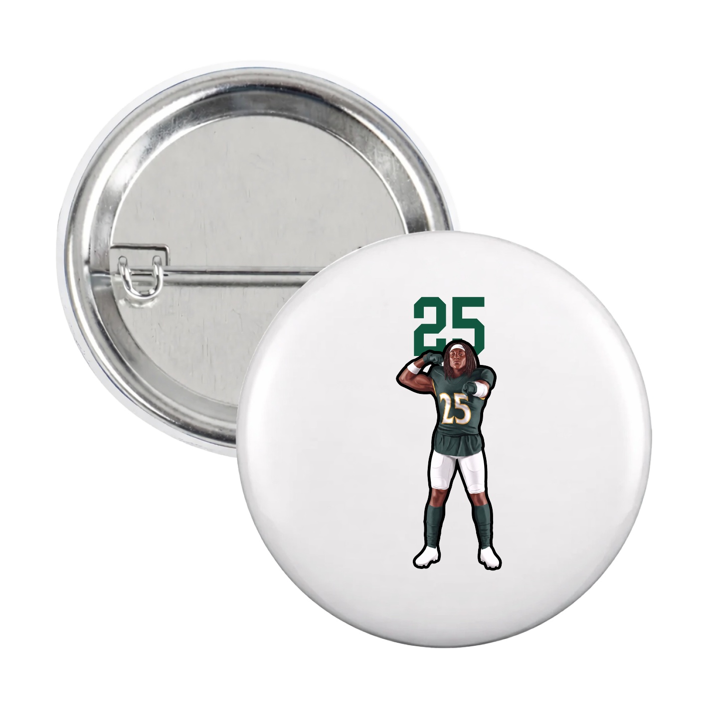 Game Day Button — Number Top in White