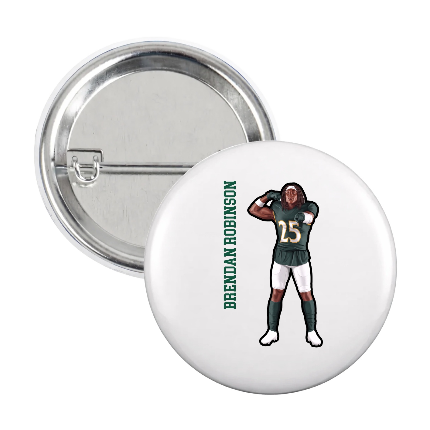 Game Day Button — Name Vertical in White
