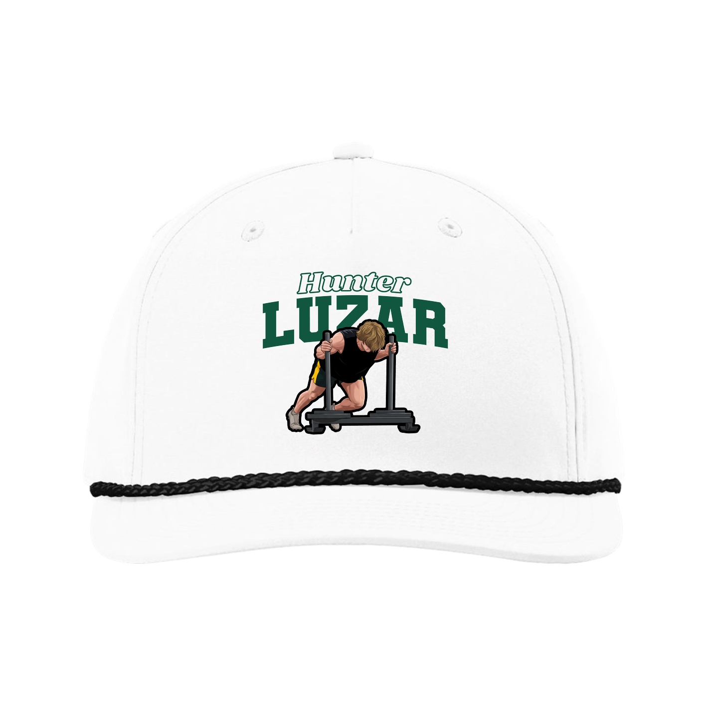 Five-Panel Classic Rope Cap — Name Arch in White