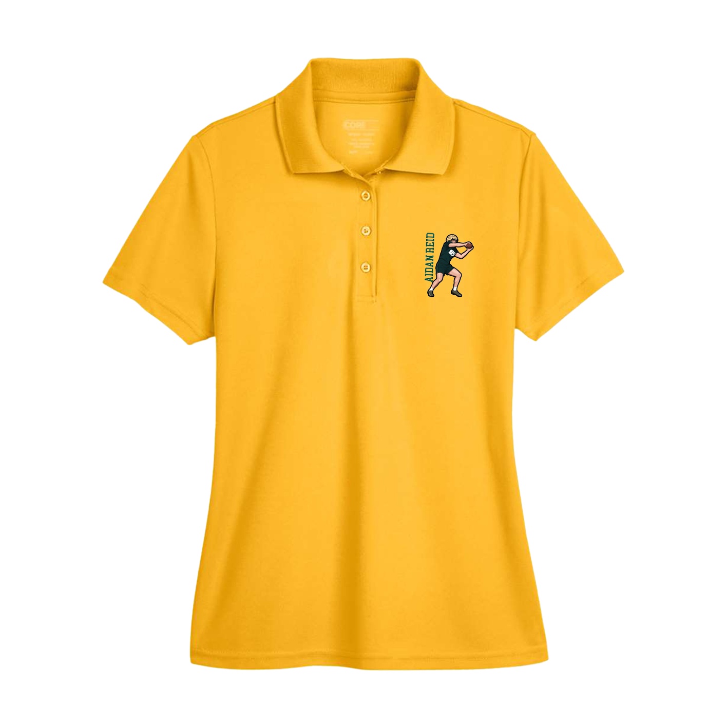 Womens Performance Polo — Name Vertical in Gold