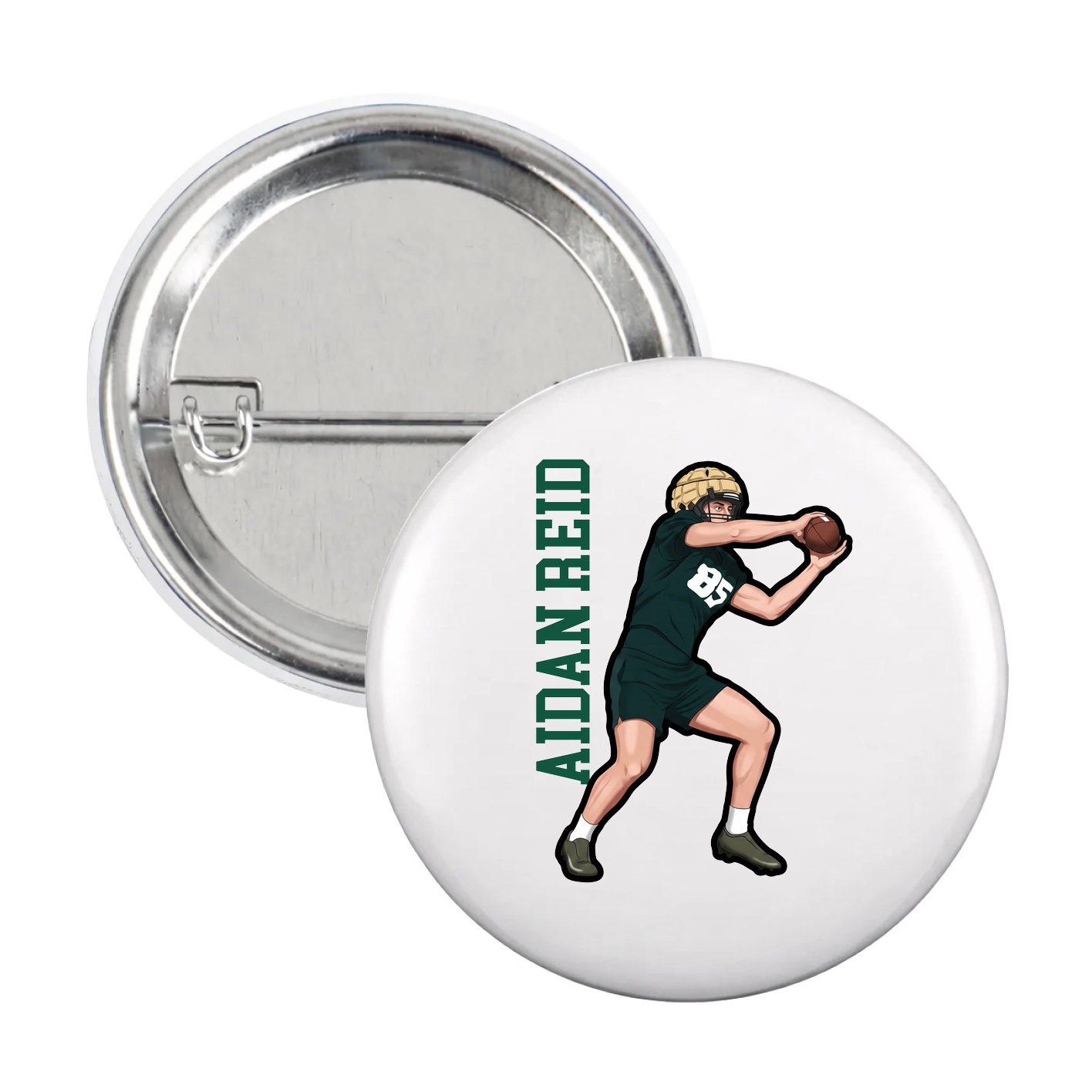 Game Day Button — Name Vertical in White