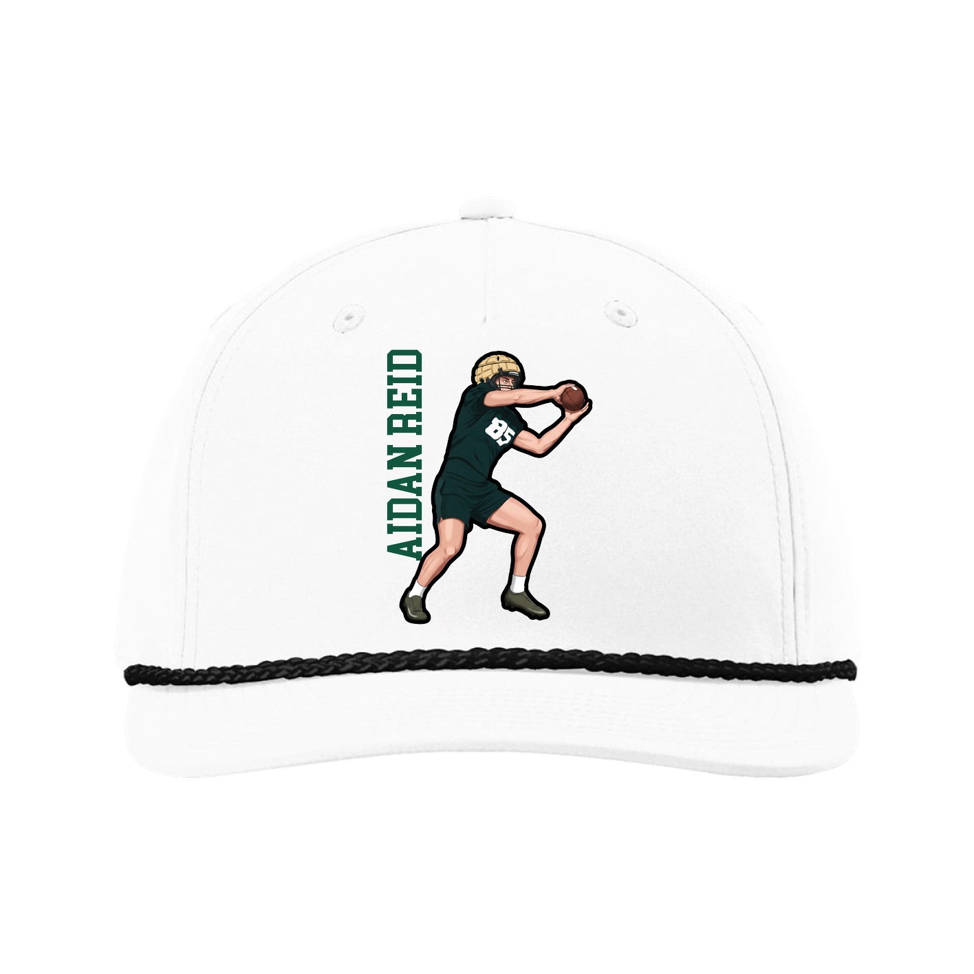 Five-Panel Classic Rope Cap — Name Vertical in White