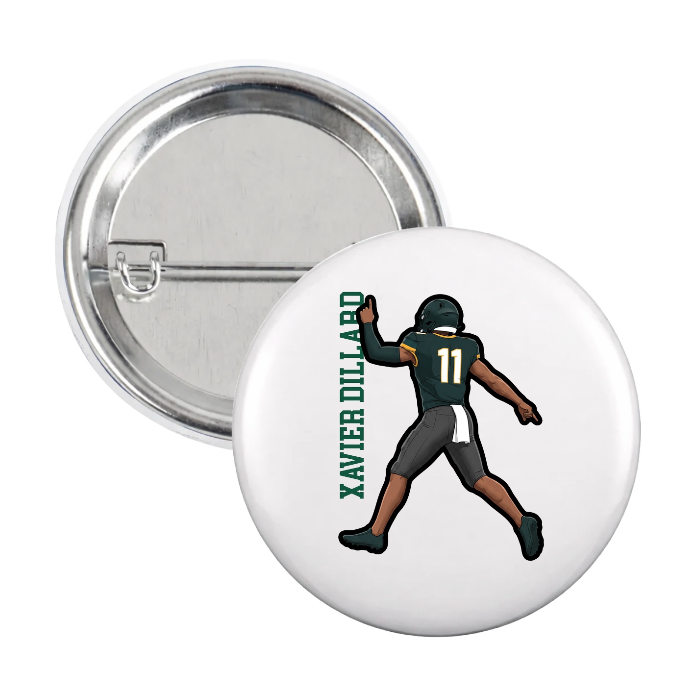 Game Day Button — Name Vertical in White