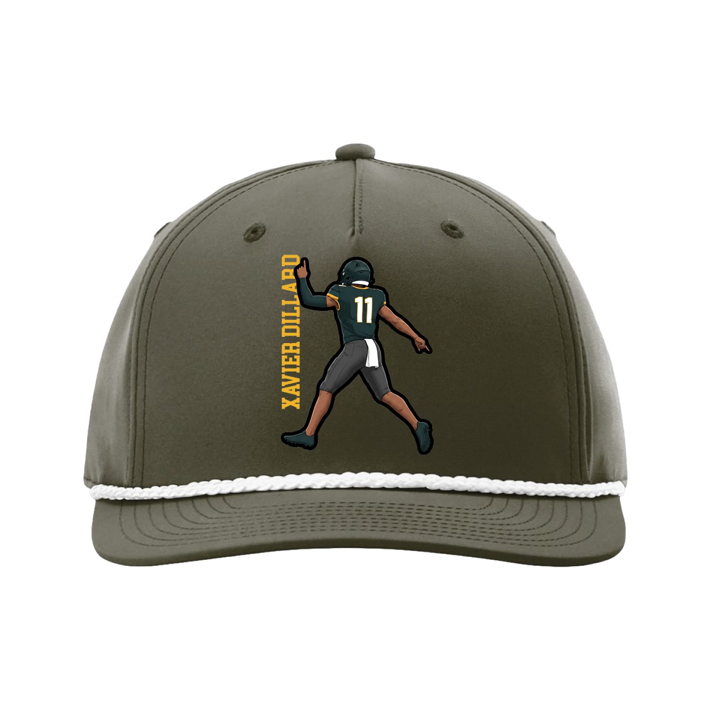 Five-Panel Classic Rope Cap — Name Vertical in Green