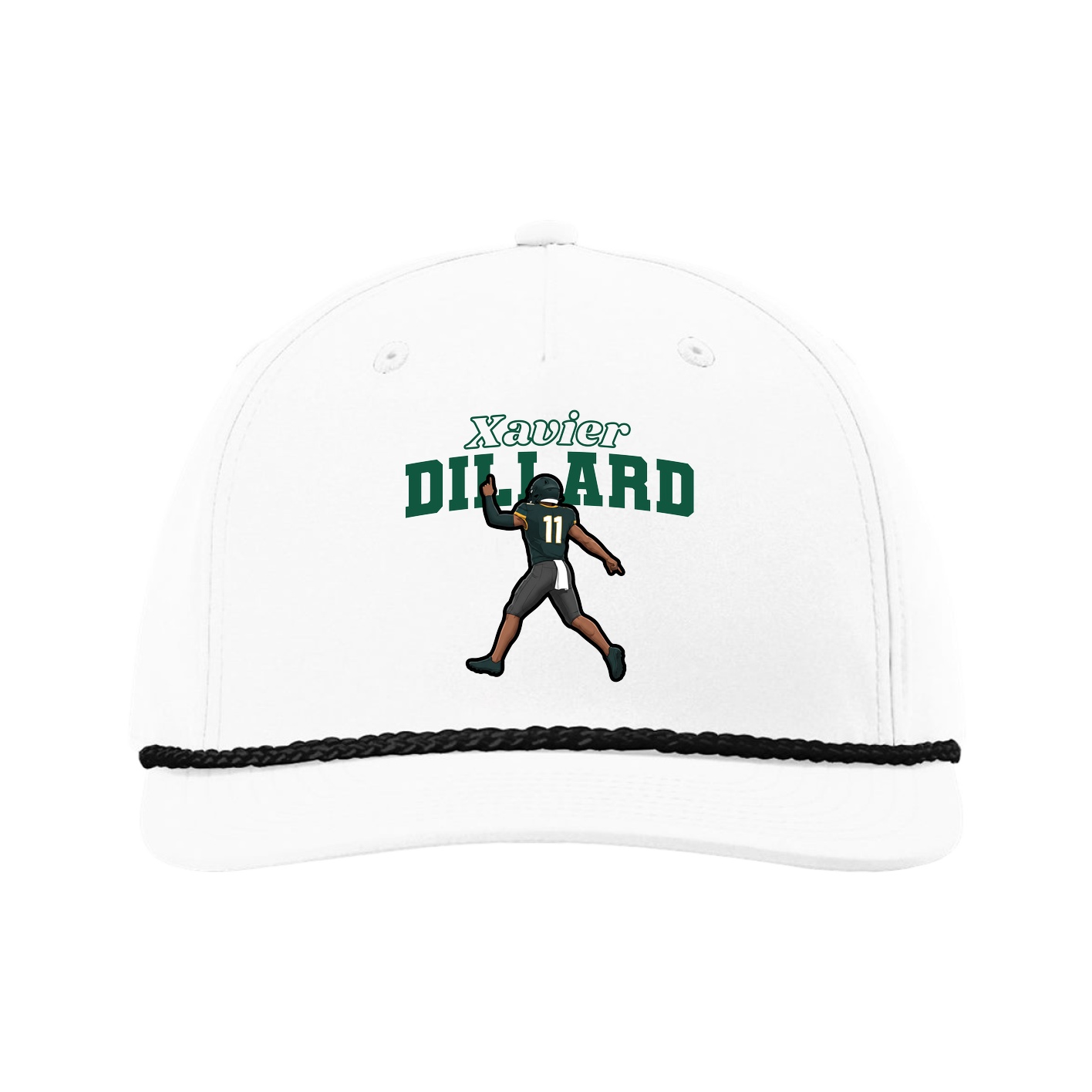 Five-Panel Classic Rope Cap — Name Arch in White