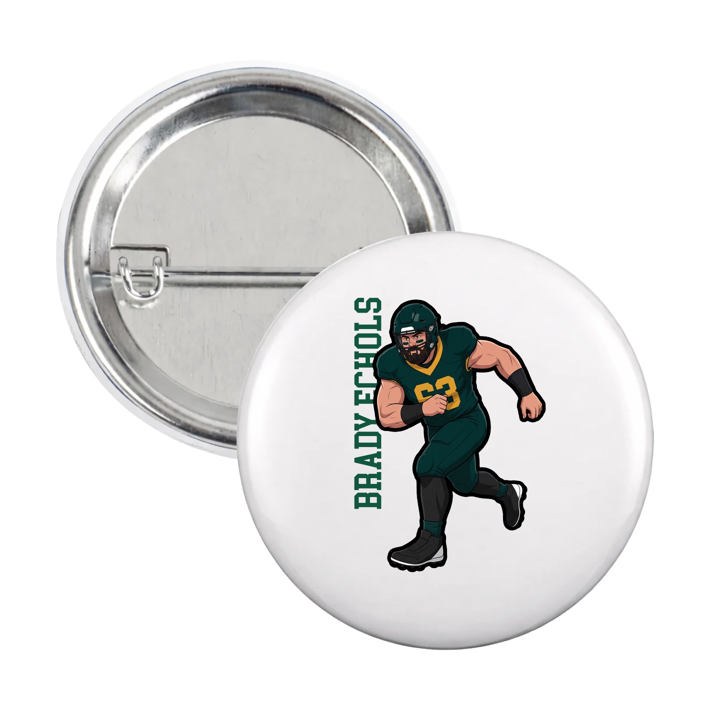 Game Day Button — Name Vertical in White