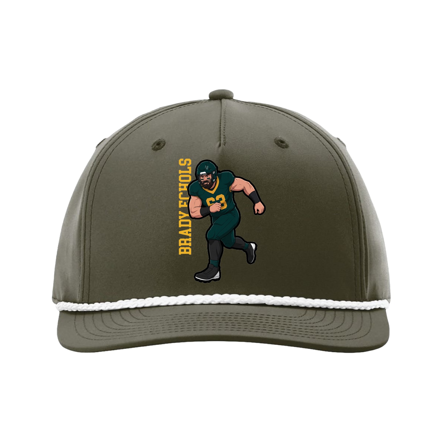Five-Panel Classic Rope Cap — Name Vertical in Green