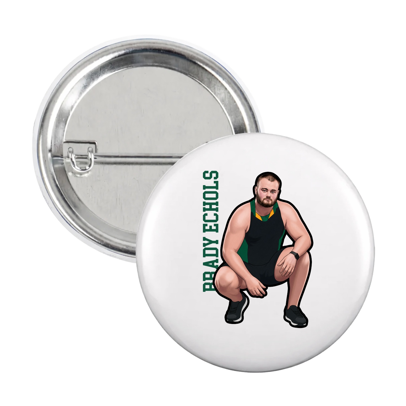 Game Day Button — Name Vertical in White