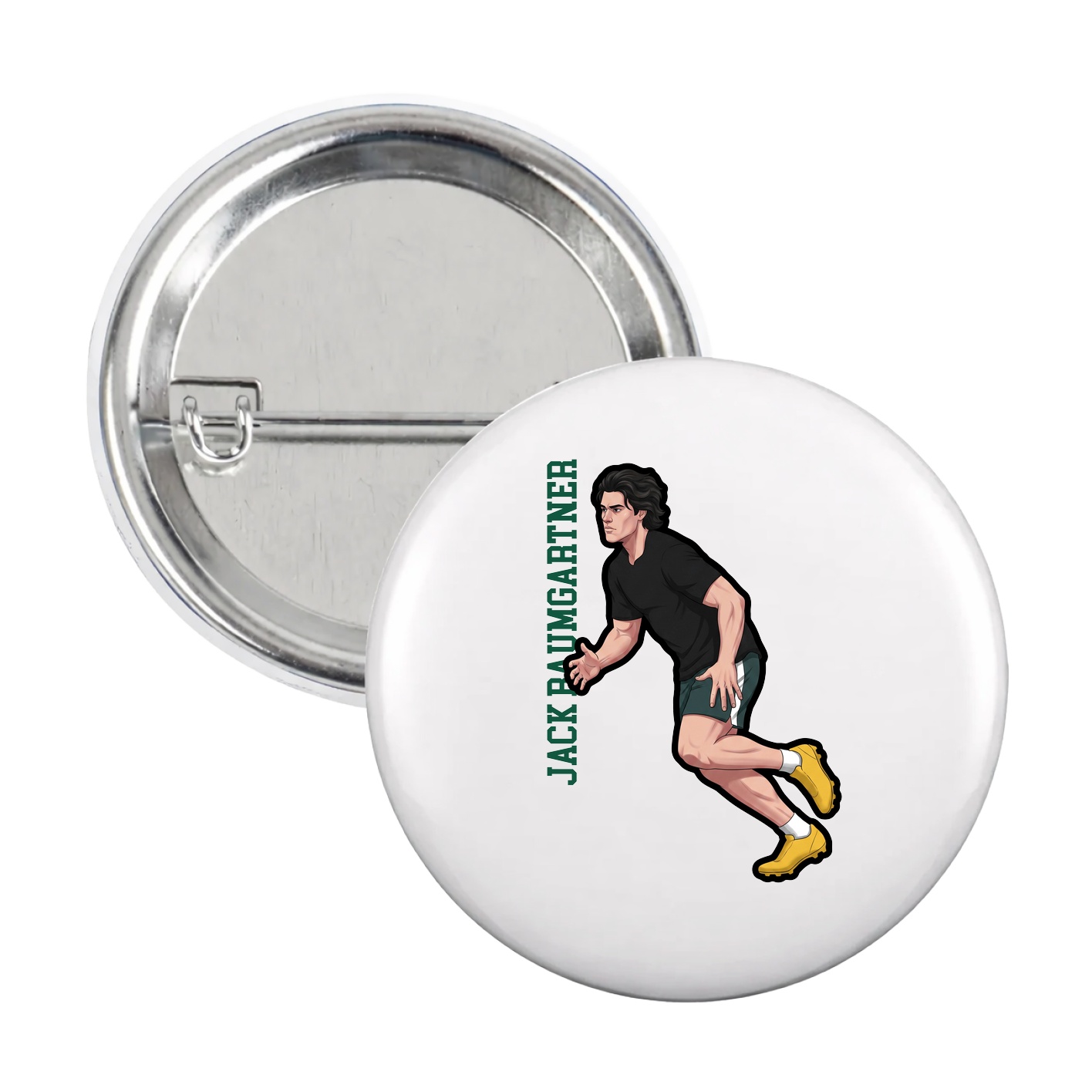 Game Day Button — Name Vertical in White