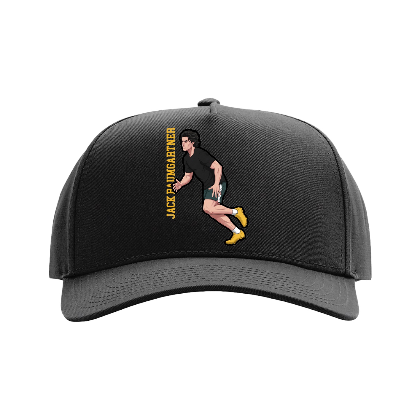 Full Fabric Five-Panel Champ Cap — Name Vertical in Black