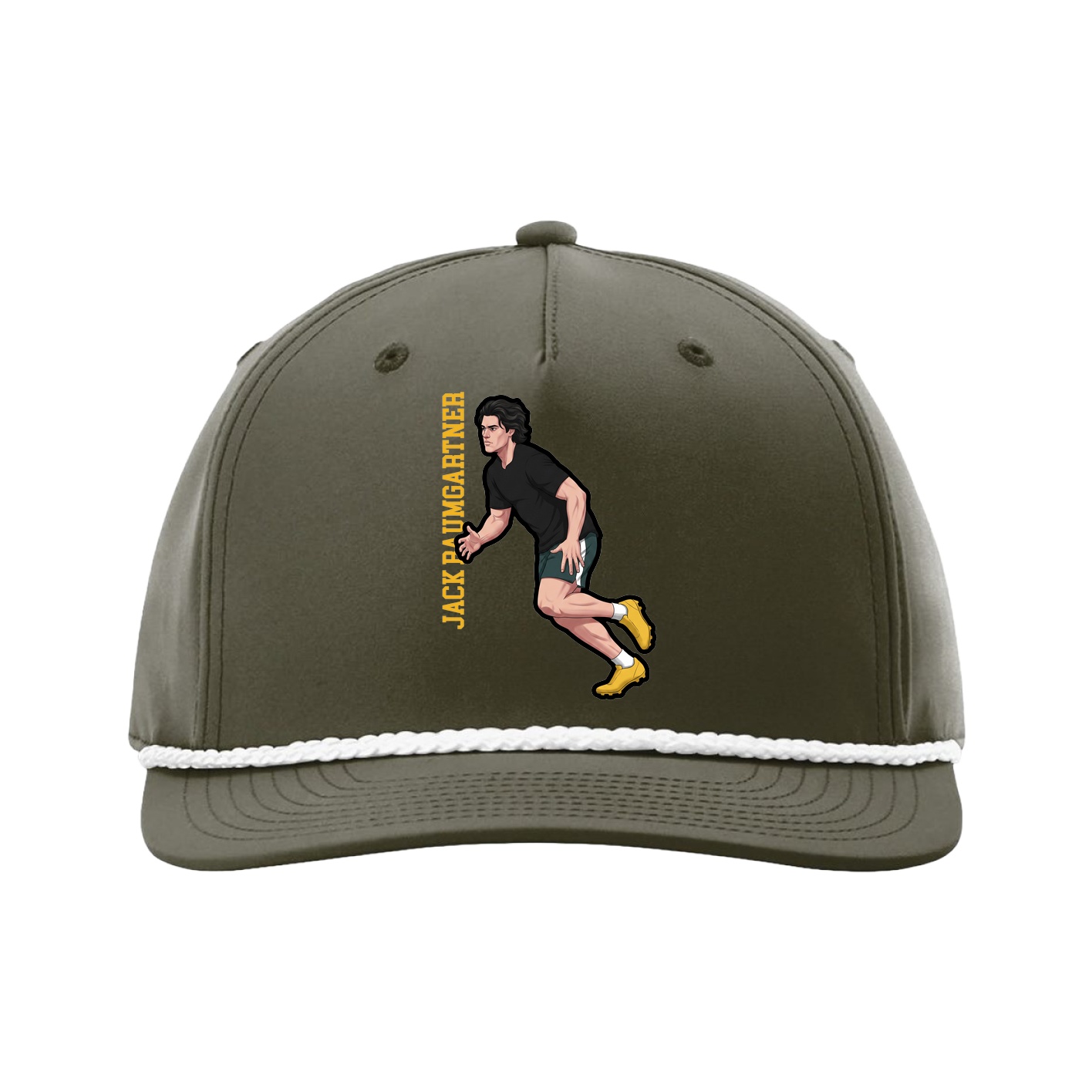 Five-Panel Classic Rope Cap — Name Vertical in Green