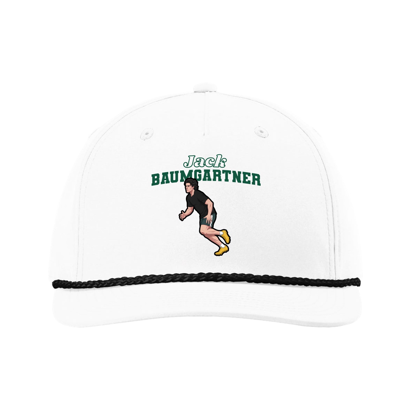 Five-Panel Classic Rope Cap — Name Arch in White