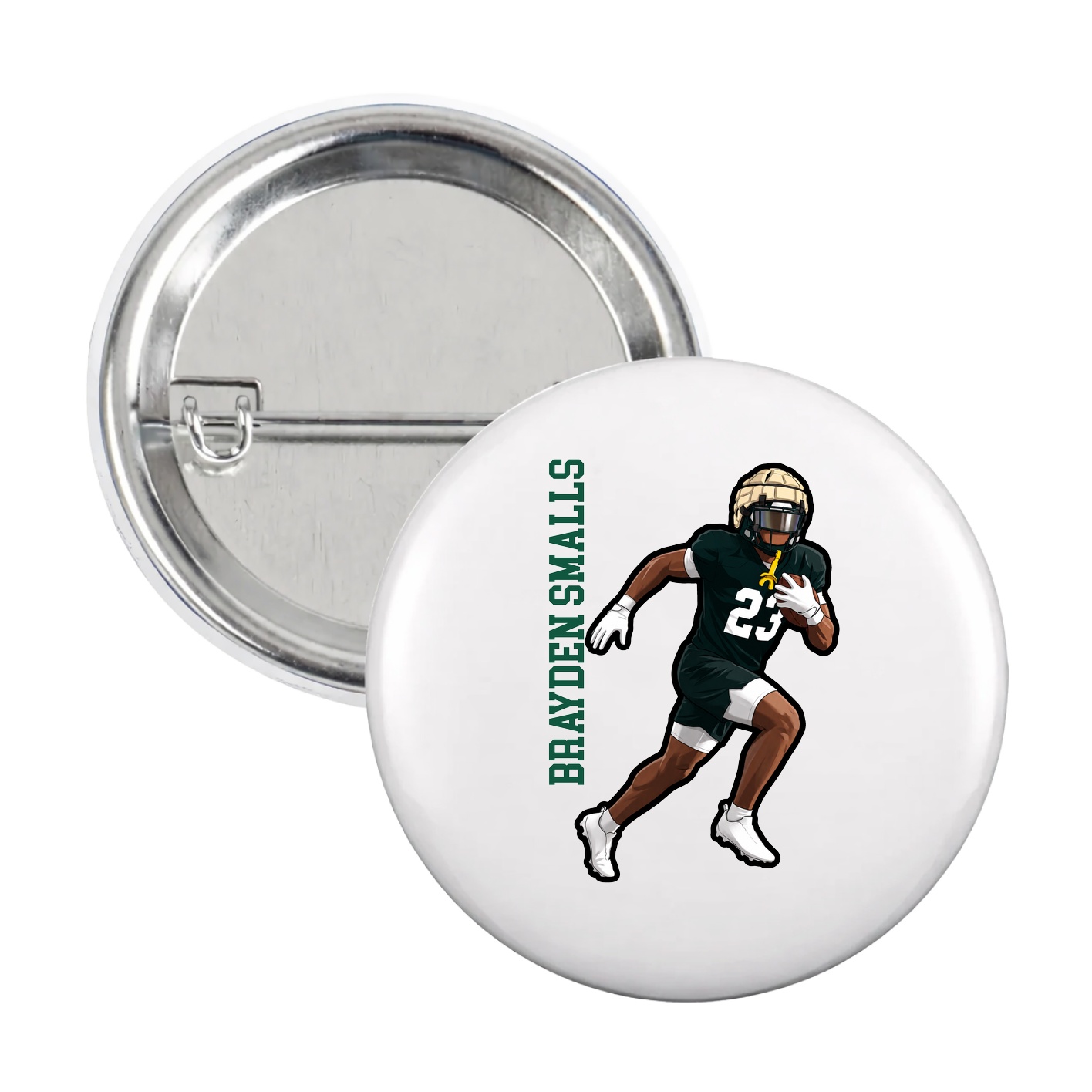 Game Day Button — Name Vertical in White