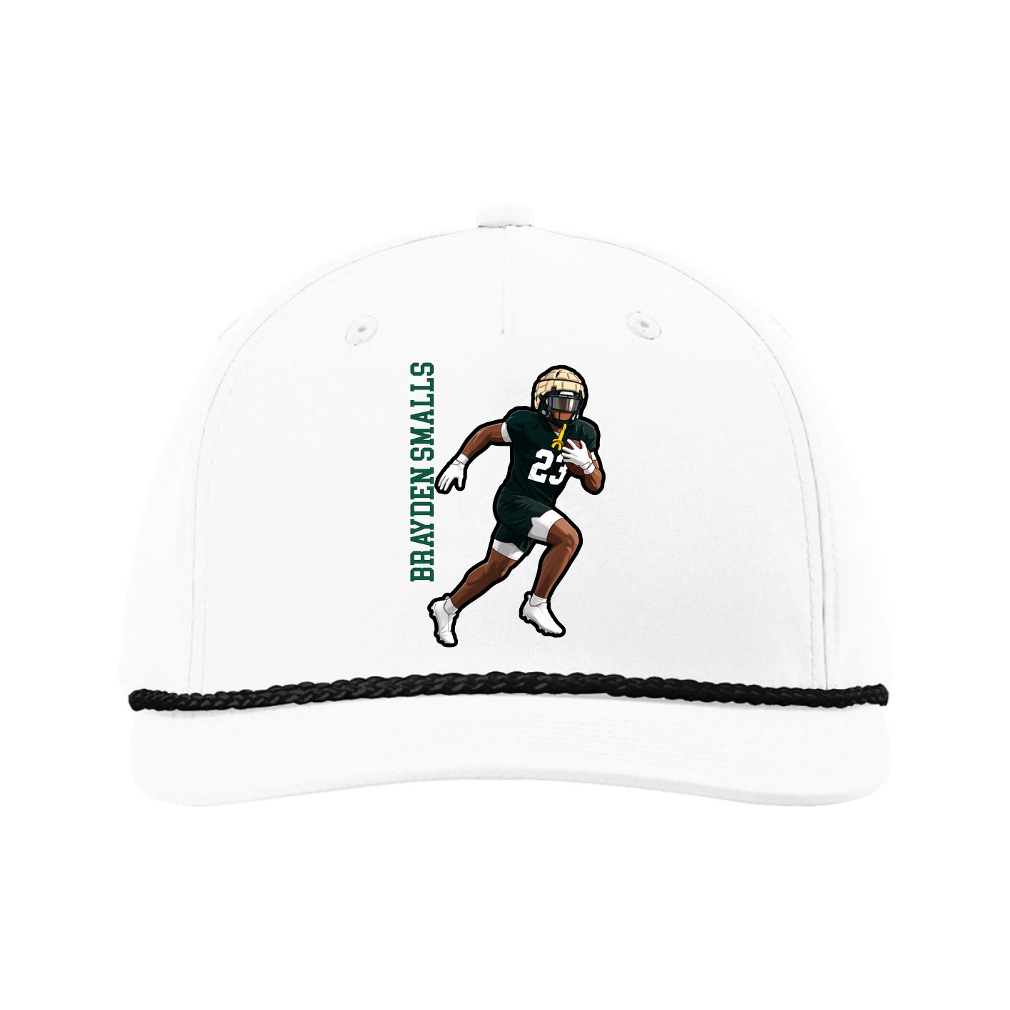 Five-Panel Classic Rope Cap — Name Vertical in White