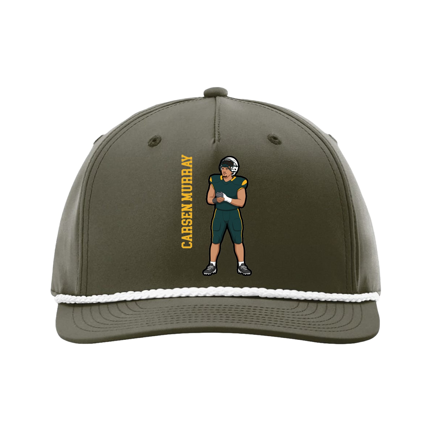 Five-Panel Classic Rope Cap — Name Vertical in Green