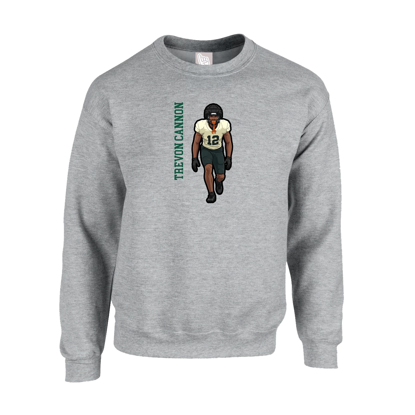 Fleece Crew — Name Vertical in Grey
