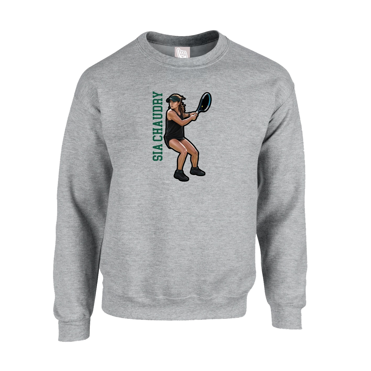 Fleece Crew — Name Vertical in Grey