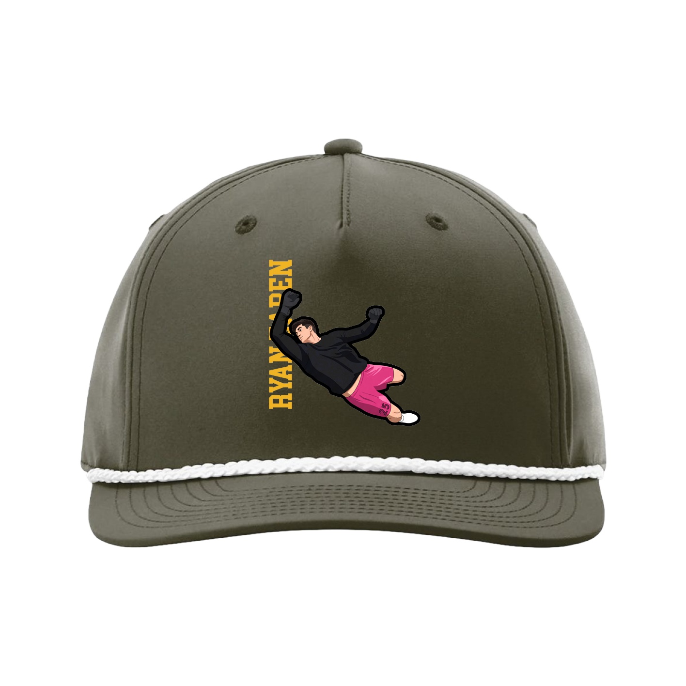Five-Panel Classic Rope Cap — Name Vertical in Green