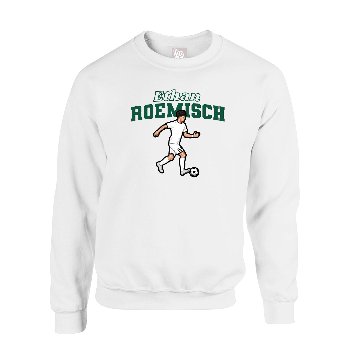 Fleece Crew — Name Arch in White