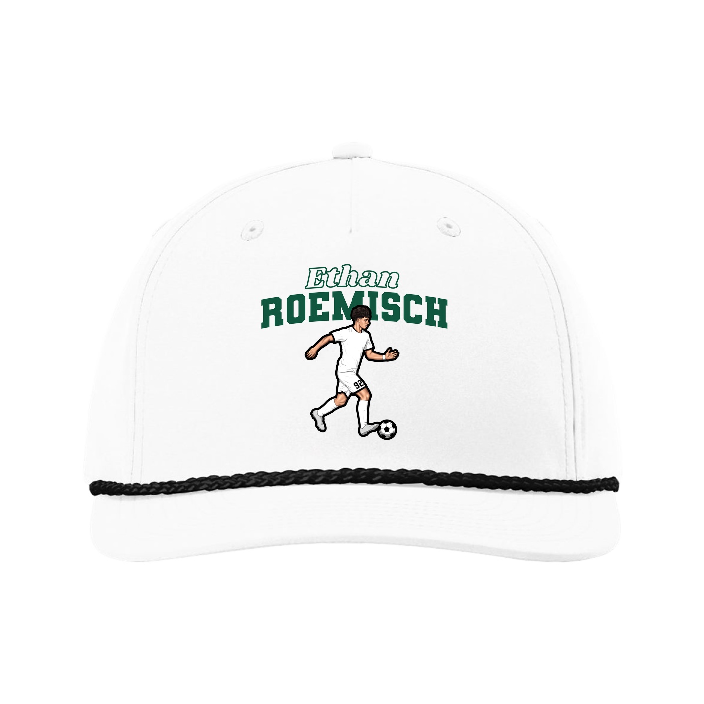 Five-Panel Classic Rope Cap — Name Arch in White