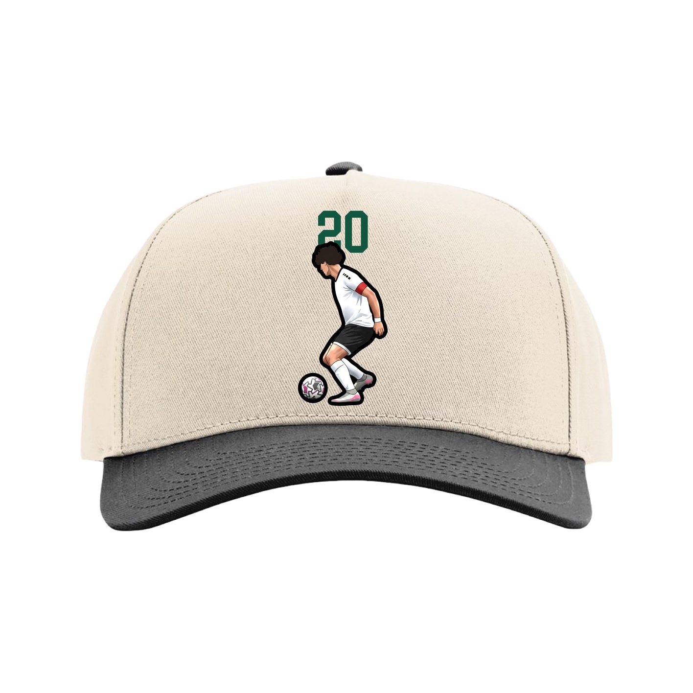 Full Fabric Five-Panel Champ Cap — Number Top in Cream/Black