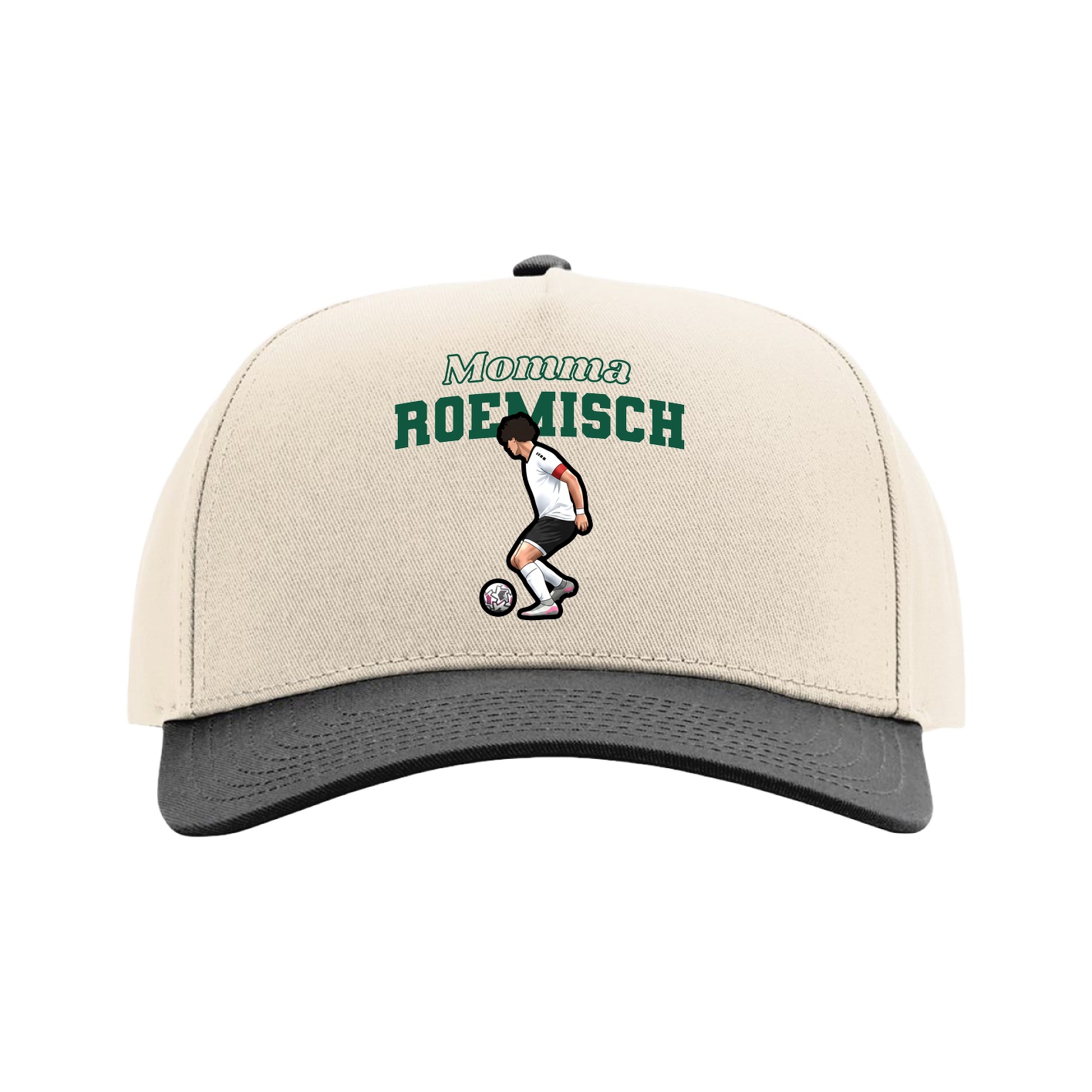 Full Fabric Five-Panel Champ Cap — Mothers Day Block in Cream/Black
