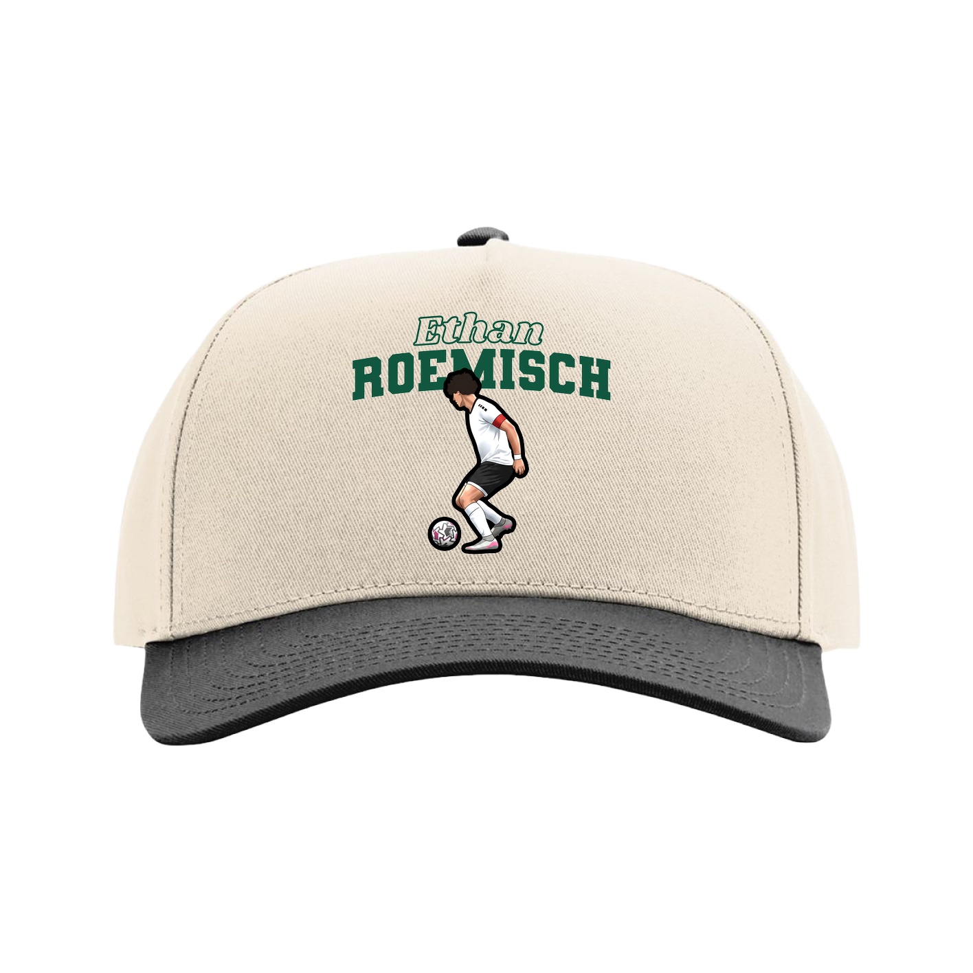 Full Fabric Five-Panel Champ Cap — Name Arch in Cream/Black