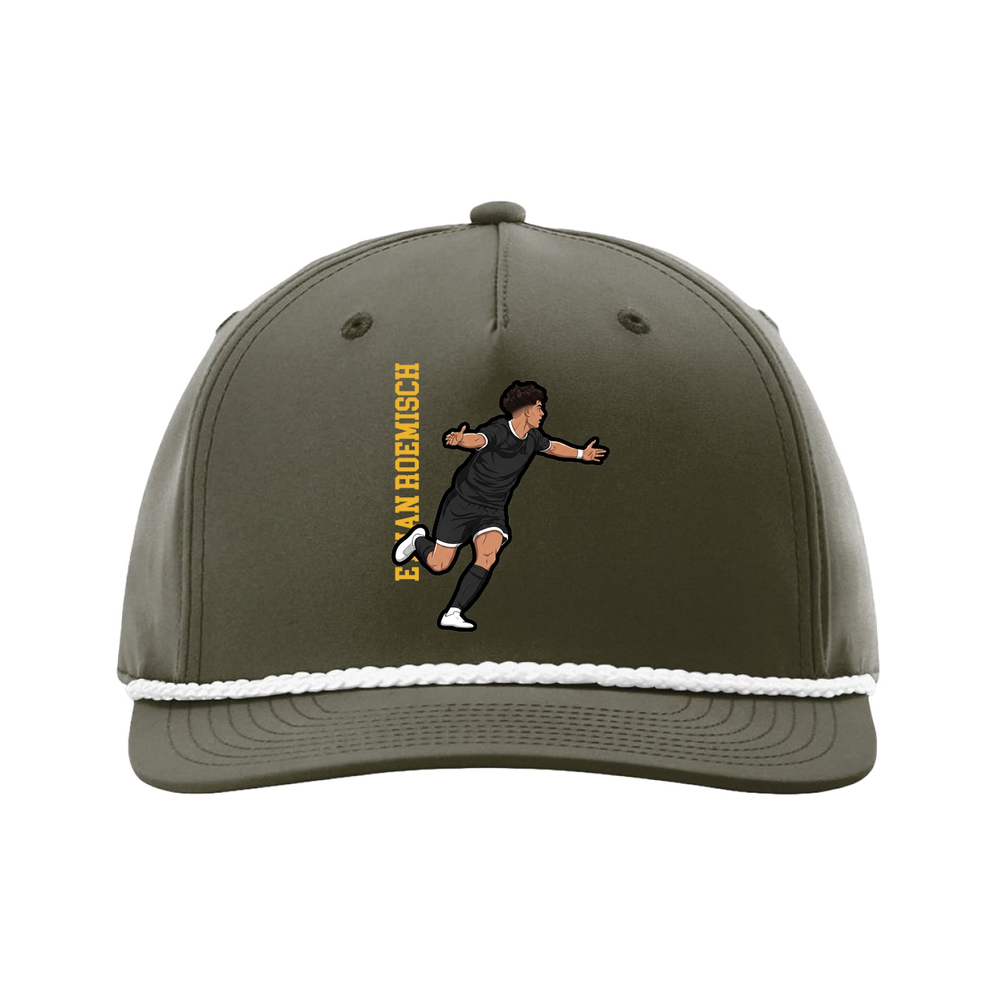 Five-Panel Classic Rope Cap — Name Vertical in Green