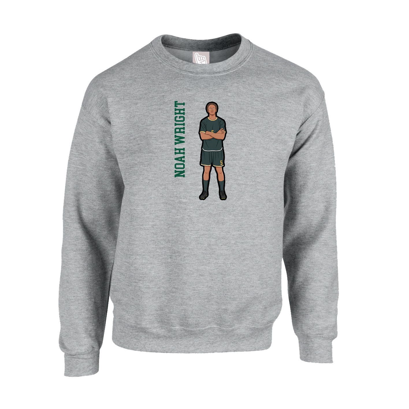 Fleece Crew — Name Vertical in Grey