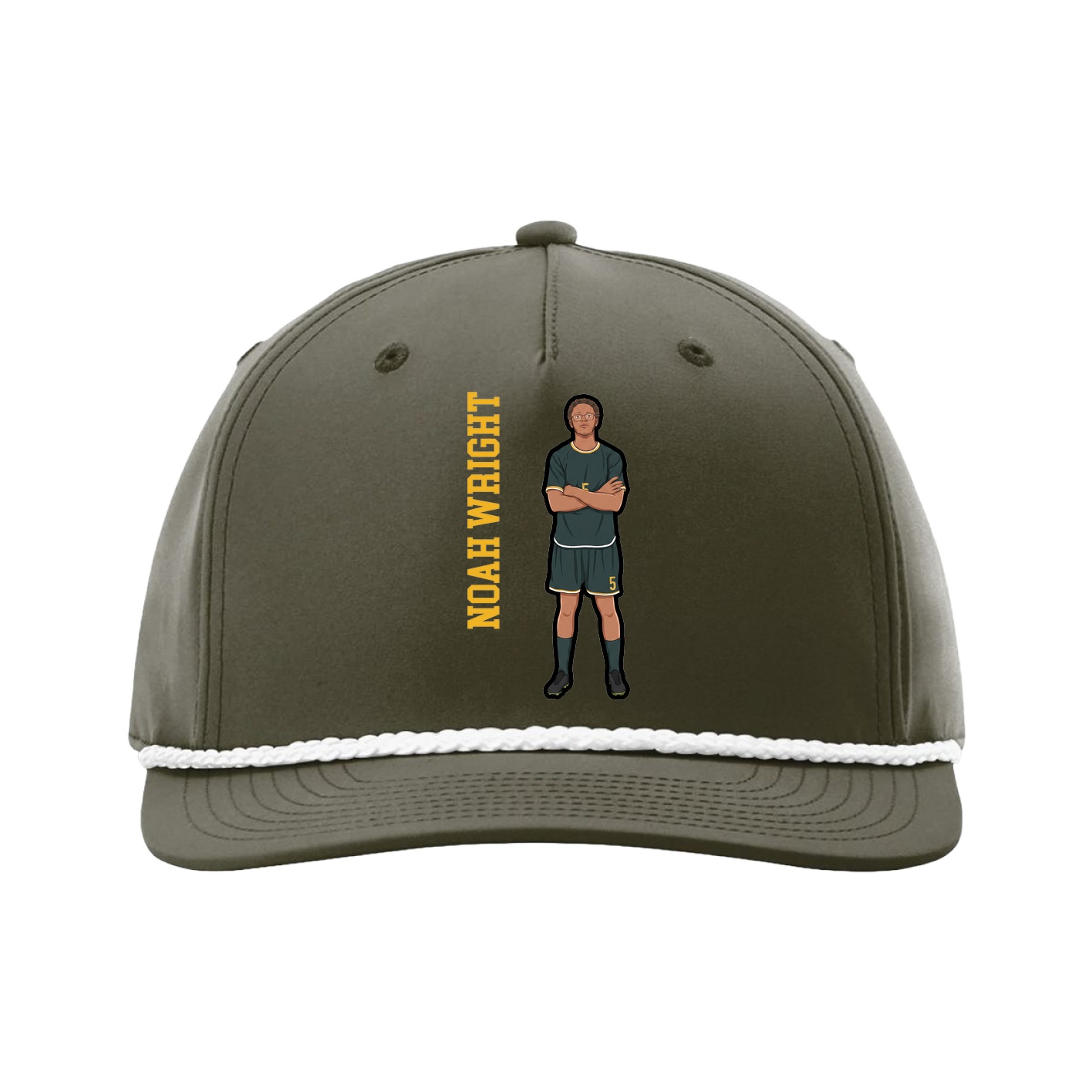 Five-Panel Classic Rope Cap — Name Vertical in Green