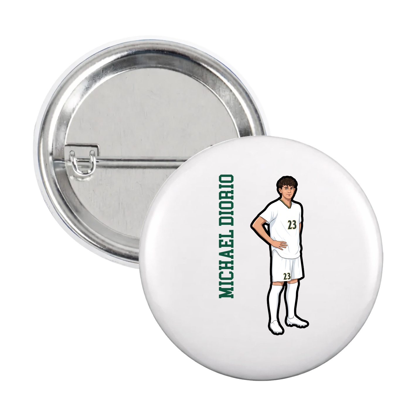 Game Day Button — Name Vertical in White